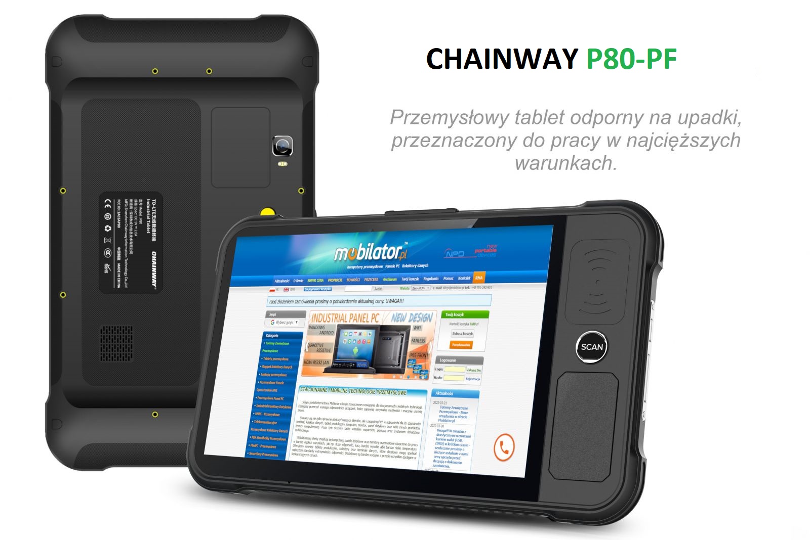 Chainway P80-PF  Przemysłowy tablet z ekranem 8-calowym, systemem Android 9.0 GMS, ochroną Gorilla Glass