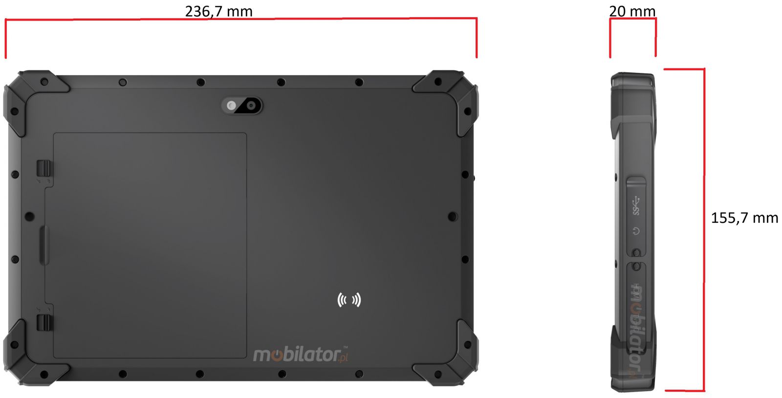 Emdoor T87X wymiary przyciski odporny wytrzymały tablet IP65