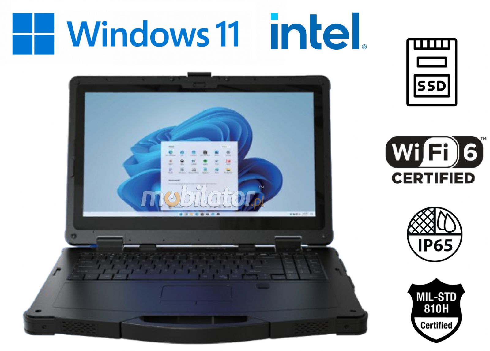 Emdoor X15A wstrząsoodporny przemysłowy laptop Windows 11 IP65 Intel SSD