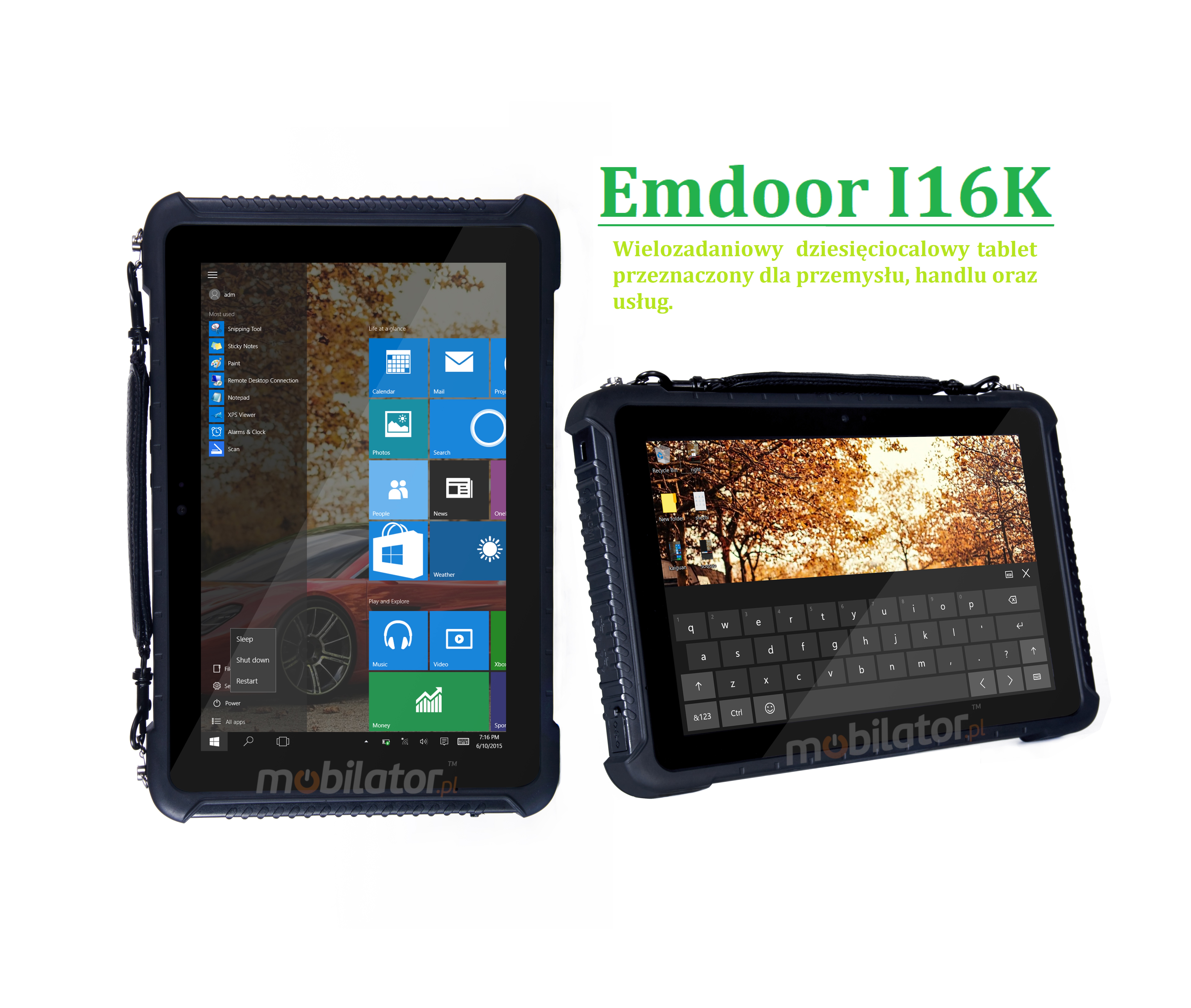 Emdoor I16K v.1 - Industrial 10 inch tablet with IP65 + MIL-STD-810G and 4G standards, WiFi, Bluetooth, 4GB RAM, 128GB ROM disk 