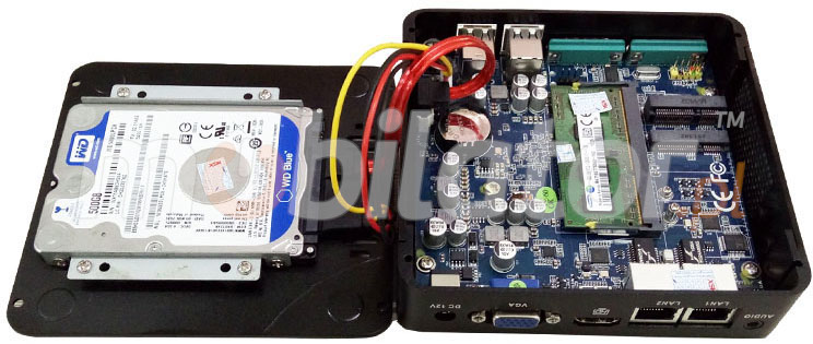 Wzmocniony mini Komputer Przemysłowy Fanless MiniPC IBOX N3P - N3540 Barebone rzut z gory inside com rs232 mobilator szybki 2 lan rj45