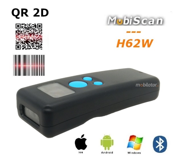 MobiScan H62W - pocket-sized mobile mini barcode reader 1D / 2D with OLED display and communication via Bluetooth, Wireless 2.4GHz and USB