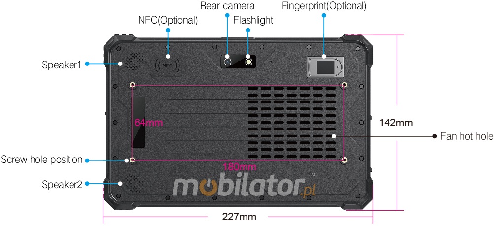 Mobipad 08DS-RTYF złącza do tabletu RJ45 / RS232 / USB / 2D 1 z 4 do wyboru