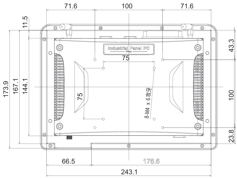 Mobitouch 101A-LF+2D Przemysłowy komputer panelowy wymiary produktu