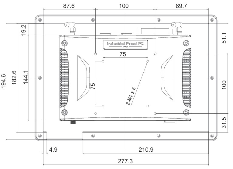 Mobitouch 116W-LF+2D Przemysłowy komputer panelowy wymiary produktu