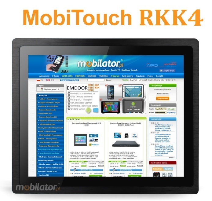 MobiTouch 8RKK4 - wzmocniony komputer panelowy dotykowy na produkcję z 8-mio calowym pojemnościowym ekranem dotykowym i systemem Android 7.1 - norma IP65 na przednią część obudowy