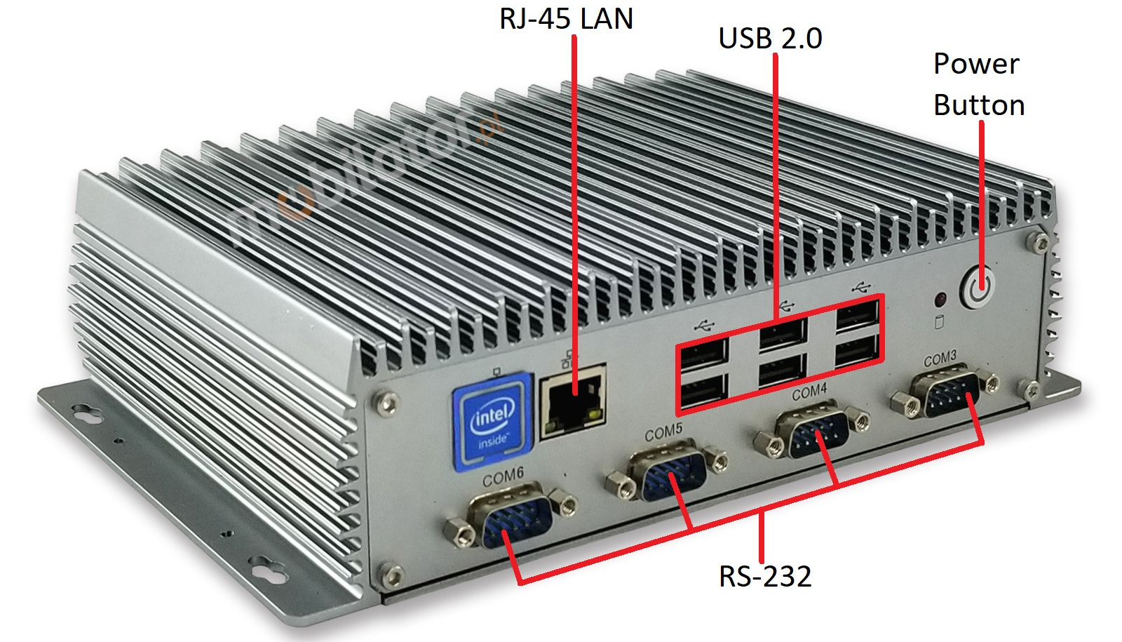 Polywell-Nano-U8FL2C6 Intel i3 mini komputer przemysłowy złącz panel przedni