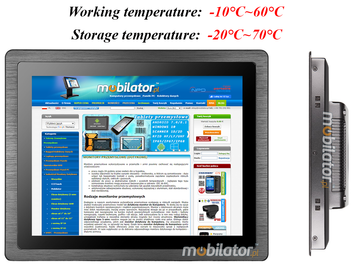 MoTouch 12 v.1 - TFT LCD Enhanced Industrial Touch Monitor 12 inches - with IP65 standard for the front of the housing HDMI VGA DVI AUDIO