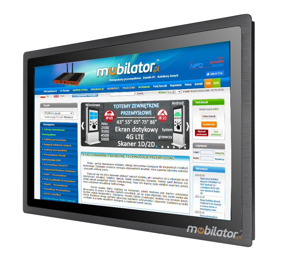 MoTouch 238 -  Industrial Monitor with IP65 on front cover capacitive 23.8 LCD TFT mobilator.pl New Portable Devices DVI VGA HDMI