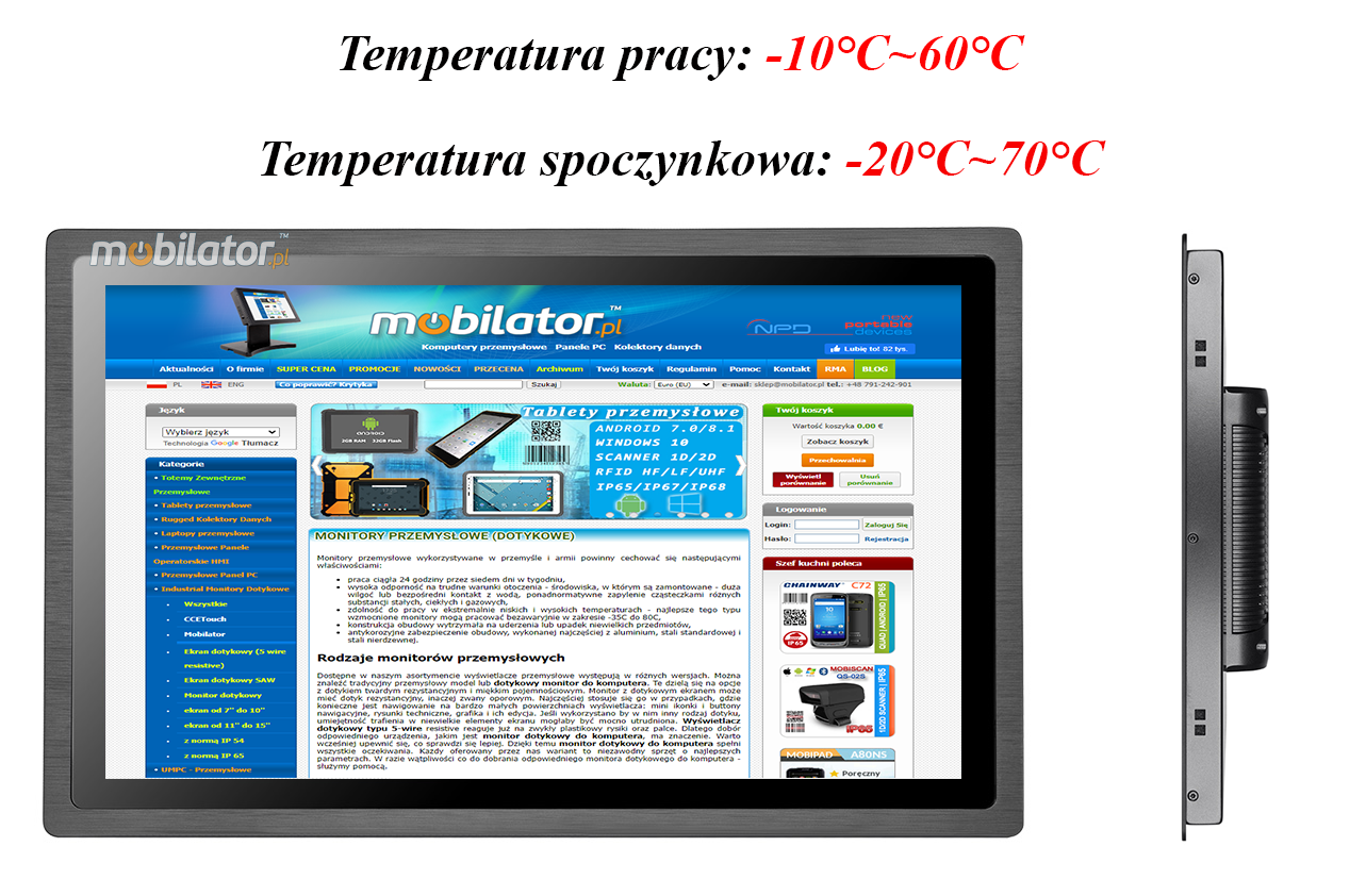 Monitor dotykowy MoTouch 238 Monitor dotykowy Ekran pojemnościowy capacitive wyświetlacz 23,8 cala odporny na niskie i wysokie temperatury