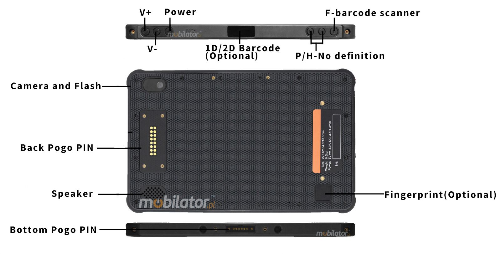 MobiPAD 8TS-5A - Rugged Construction Tablet with UHF RFID (3-4m), NFC, High Precision GPS, Android 11, 8x2.0GHz Processor, 8 inch 1920x1200 Touch Screen, LTE, IP65 Standard, Bluetooth, Water, Dust and Drop Resistant, Great for Industry and Warehouses