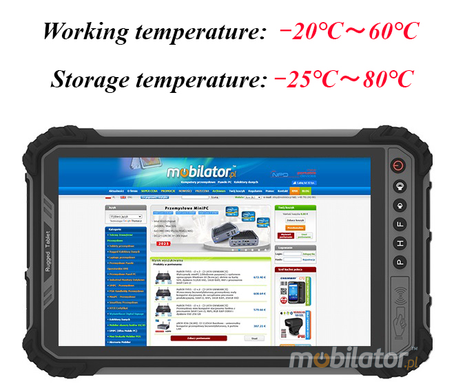MobiPAD 9TS-6A - Industrial construction site tablet with UHF RFID (3-4m), waterproof, dustproof IP66, Android 11, 8 inch screen, 1280x800 resolution, 1000 nits, 4GB RAM, LTE 4G, 64GB ROM, camera 5mpx/21mpx, battery 10000mAh