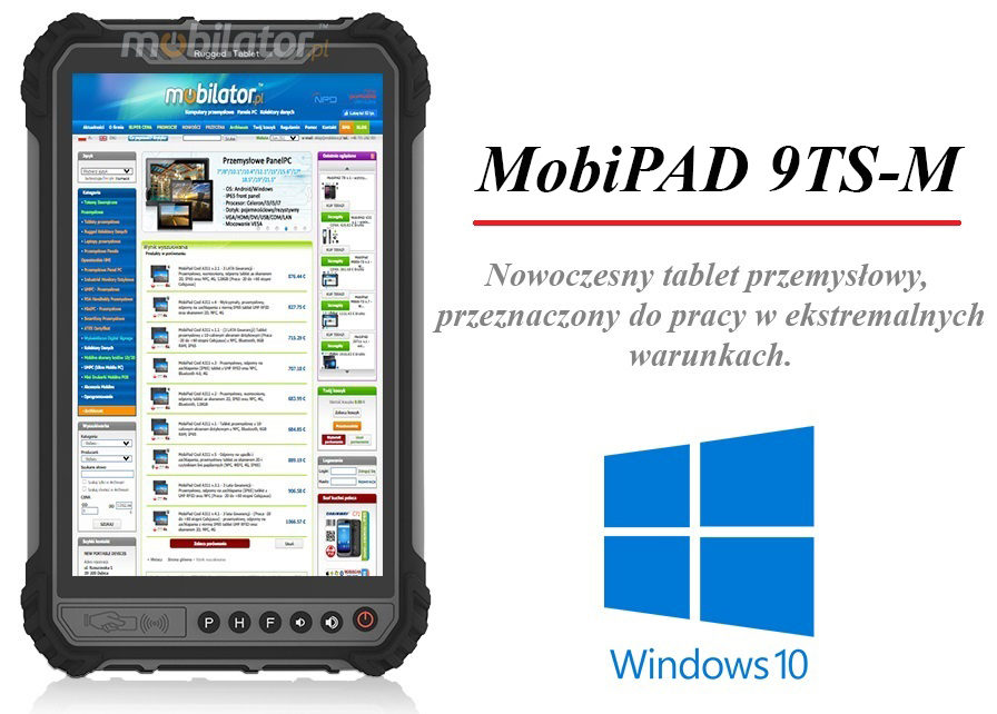 MobiPAD 9TS-M - przemysłowy tablet pancerny z procesorem Intel i5-8200Y 4x3.9GHz, ekranem dotykowym 8 cali, normą IP65, 8GB RAM, 256GB ROM, aparatami 5mpx/13mpx, 4G LTE, idealny dla przemysłu i logistyki