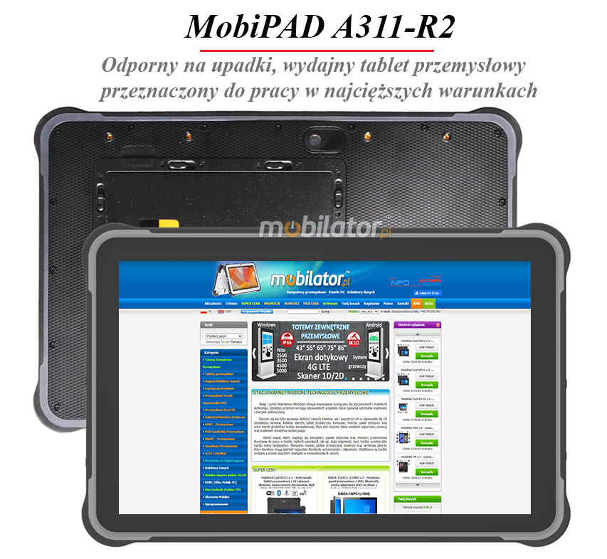 MobiPAD A311-R2 - Wzmocniony tablet przemysłowy z High Precision GPS i skanerem 2D Honeywell N4680, 10.1 cala, Android 12, 8GB RAM, 256GB ROM, IP65, NFC, GPS, Bluetooth 5.0, 450 nits, 1920x1200, czytnik linii papilarnych, UHF RFID (3-4m)