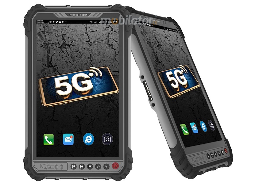 MobiPAD TS9T - wytrzymały tablet przemysłowy z NFC, technologią UHF RFID (3-4m), wbudowanym Skanerem 2D Newland N1, Wysokiej precyzji GPS i czytnikiem linii papilarnych, certyfikat IP65, 8GB RAM, 256GB ROM, Android 10, ekran 8 cali, 1920x1200, 5G, 4G LTE, Bluetooth 5.0