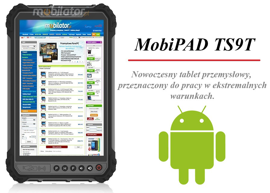 MobiPAD TS9T - pancerny tablet z NFC, UHF RFID (3-4m), Skanerem 2D Newland N1, Wysokiej precyzji GPS i czytnikiem linii papilarnych, IP65, odporny na wodę i pył, 8GB RAM, 256GB ROM, Android 10, 8-calowy ekran 1920x1200, 5G, 4G LTE