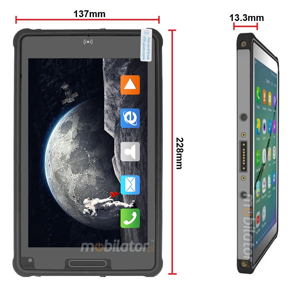 MobiPAD 8TS-5A - Rugged industrial tablet with UHF RFID with 3-4m range, high precision GPS, NFC, Android 11, touch screen 8 inch 1920x1200, 400 nits brightness, LTE, WiFi, Bluetooth, IP65, rugged design for construction and field work