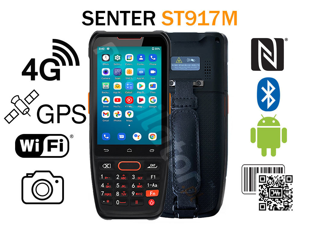 SENTER ST917M v.2 - Wytrzymały, wodoodporny i pyłoszczelny kolektor danych z 4G, NFC, BT i WIFI oraz skanerem 2D Honeywell N5703