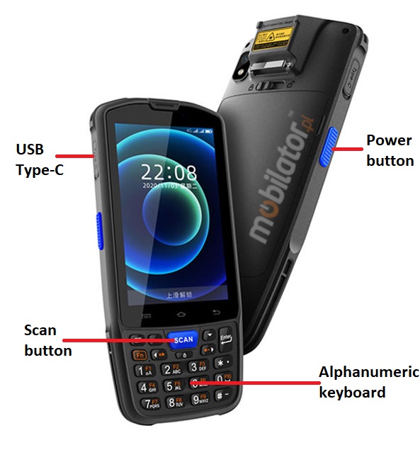 Waterproof smartphone inventory with Mindeo 2D barcode scanner (Android 9.0 system) and NFC in compact dimensions