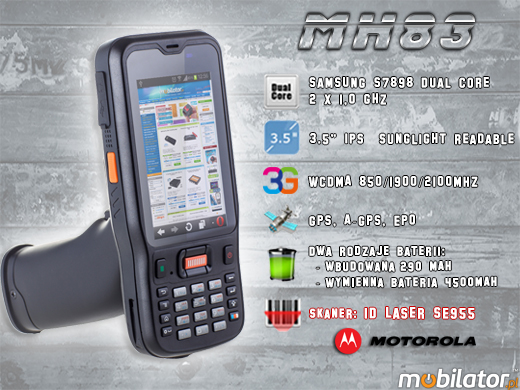 Przemysłowy Kolektor Danych MobiPad MH83 RUGGED DATA COLLECTOR MH-83 rfid LF HF 3g wcdma gsm 1d barcode scanner czytnik kodow kreskowych 1d 2d