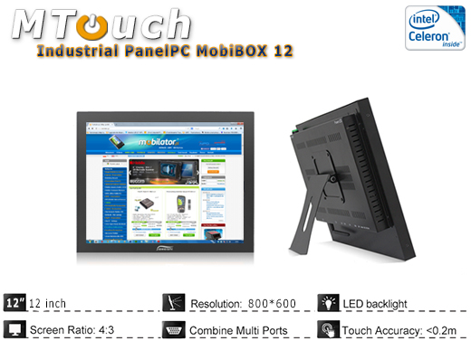 MTouch Industrial Przemysłowy PanelPC MobiBOX 12  Komputer panelowy Panel PC  Przemysłowy komputer panelowy Ekran pojemnościowy capacitive wyświetlacz 12 cali mobilator.pl New Portable Devices Windows RS-232 COM VGA HDMI Intel Celeron 