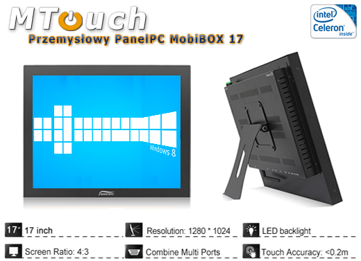MTouch Industrial Przemysłowy PanelPC MobiBOX 17   Komputer panelowy Panel PC  Przemysłowy komputer panelowy Ekran rezystancyjny 5 wire resistive wyświetlacz 17 cali mobilator.pl New Portable Devices Windows RS-232 COM VGA HDMI Intel Celeron 