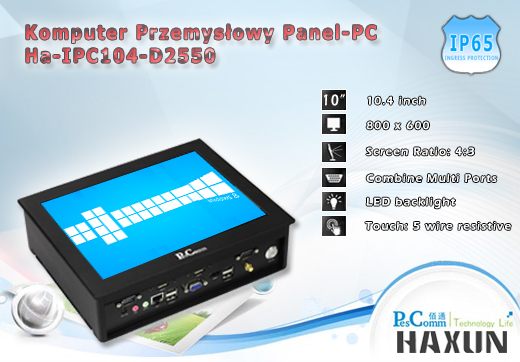 HAXUN Industrial Panel-PC Ha-IPC104-D2550 Komputer przemysłowy Panel PC Ha-IPC104-D2550 Norma odporności IP65 Przemysłowy komputer panelowy Ekran rezystancyjny 5 wire resistive wyświetlacz 10 cali mobilator.pl New Portable Devices Windows