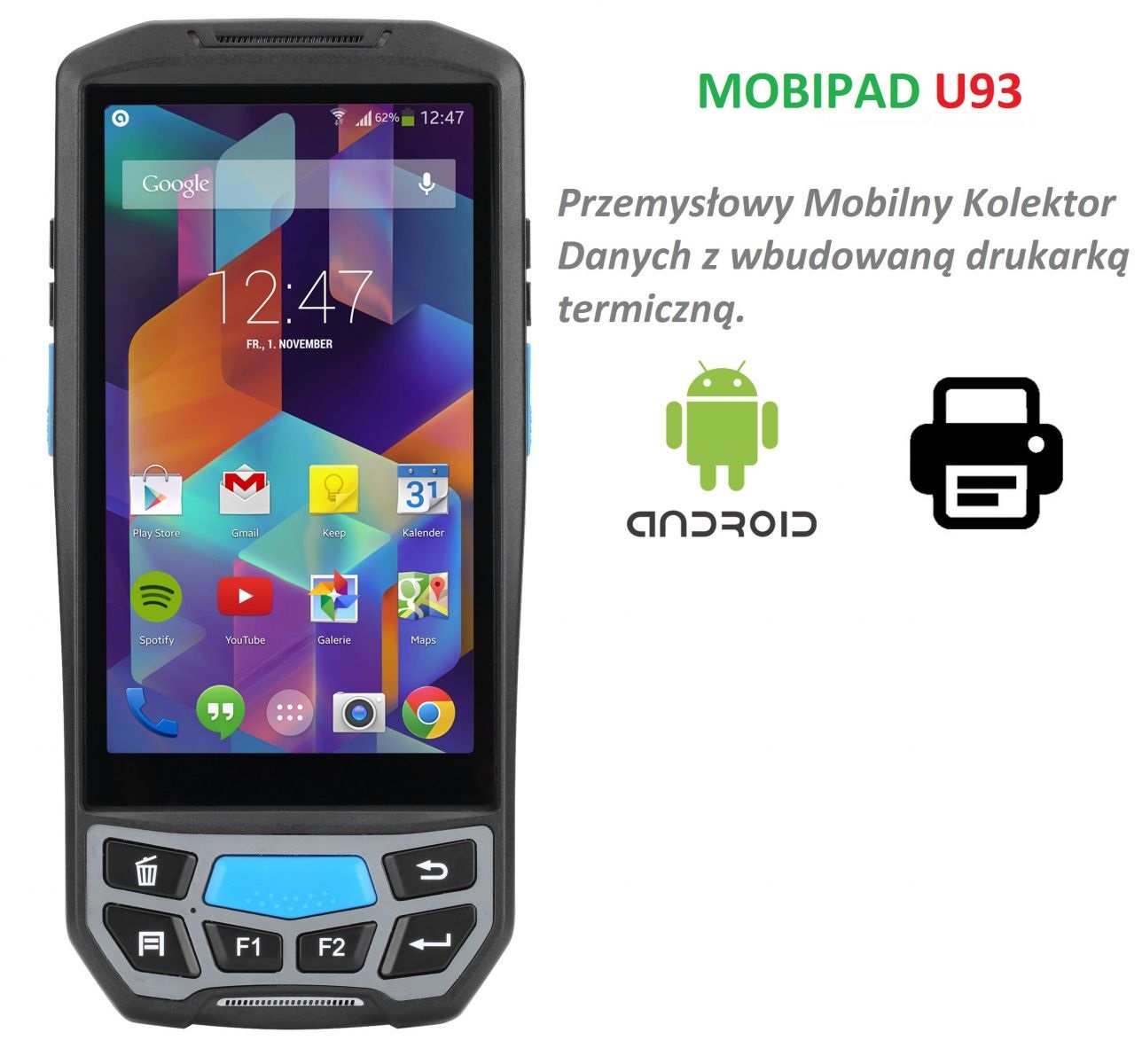 Odporny na upadki Terminal Mobilny MobiPad U93 z drukarką termiczną 2D NFC RFID HF