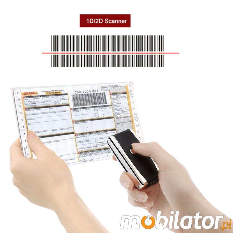 Dustproof (IP65) industrial scanner with Bluetooth 4.0 module and 1000 mAh battery