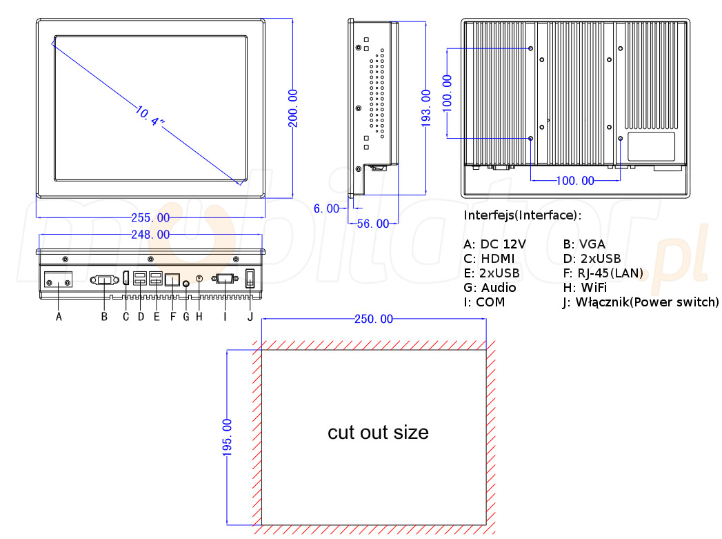 mobilator.pl panelpc Durable strengthened Industrial PanelPC QBOX 10 durable size weight ports