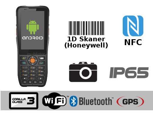 industrial data collector MobiPad MP-HTK38n IP65 Android 6.0 IP65 Android 6.0 GPS Bluetooth mobilator.pl Aparat Gorilla Glass3