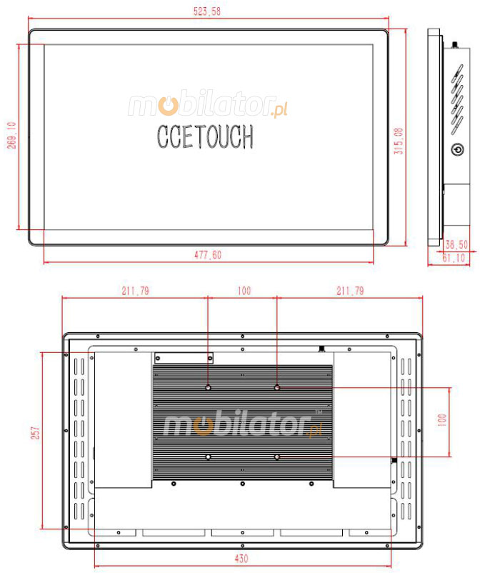 Mobilator Flat Design PCAP Fanless Touch PC, LED panel, 10 points touch screen, built-in WIFI, 12V DC input