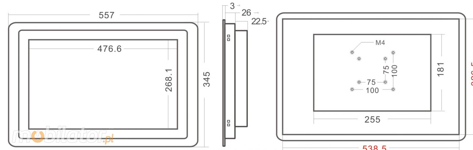 MoTouch 21.5 -  Industrial Monitor with IP65 on front cover capacitive 21.5 LED mobilator.pl New Portable Devices DVI VGA HDMI