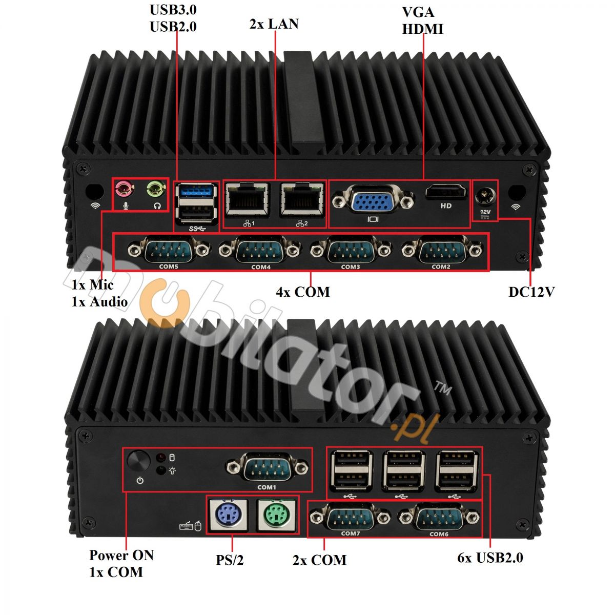 Odporny Komputer Przemysłowy Fanless MiniPC mBOX Q190X - PS/2 SSD