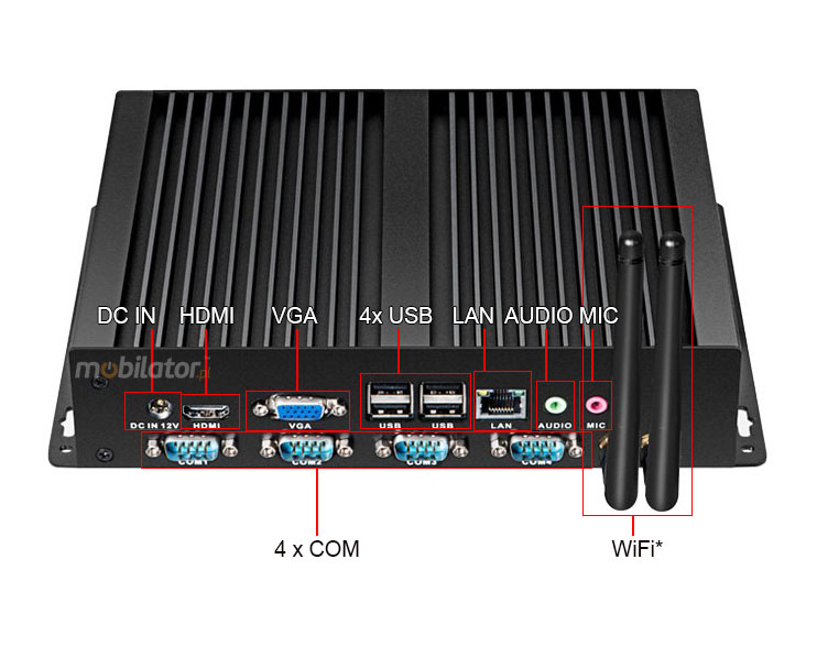 Computer Industry Fanless MiniPC with 4 COM RS232 MiniPC yBOX-X26G new design look mobilator fast lan rj45