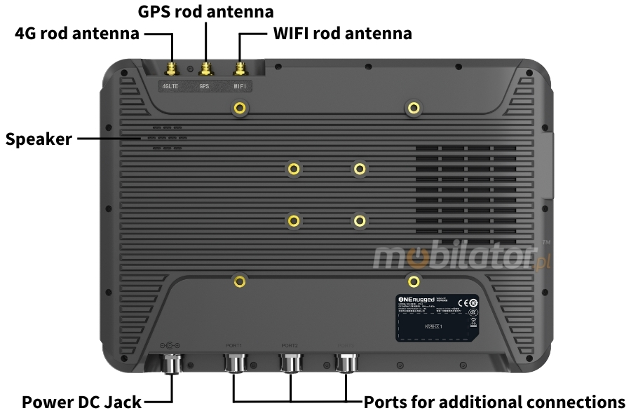 Emdoor V10J Power DC Jack and ports for additional connections