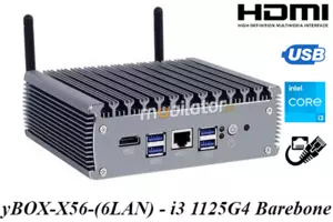 Mały komputer przemysłowy do użytku  w transporcie odporny na wysokie temperatury Przystosowany do przemysłu i biura MiniPC  bezwentylatorowy yBOX-X56-(6LAN)- I3