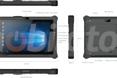 Rugged tablet with a 10-inch i7 screen, NFC, 16GB RAM and 256GB SSD disk, Windows 10 PRO, Bluetooth 4.2 and USB 2.0 - Emdoor I10U v.22 