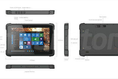 Rugged 10-inch tablet (IP65 + MIL-STD-810G) with NFC, 1D MOTO code scanner, 4GB RAM, 64GB ROM disk, Bluetooth 4.2, NFC - Emdoor I11H v.2 