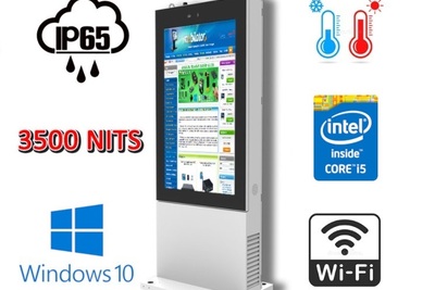 NoMobi Trex 65W v.2 - Przystosowany do pracy w niskich i wysokich temperaturach zewnętrzny kiosk informacyjny z ekranem 65 cali o jasności 3500 nitów, systemem grzewczym