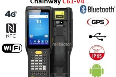 wytrzymały smartfon oraz kolektor danych przeznaczony do zastosowań w ekstremalnych warunkach z modułem NFC, z normą odporno ści IP65, pamięcią 4GB ROM Chainway C61-V4