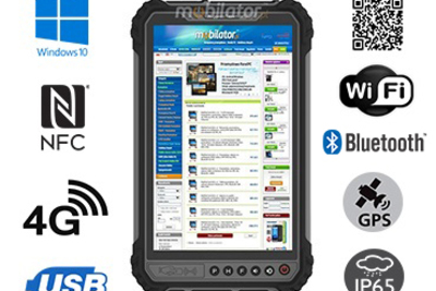 MobiPAD 9TS-J - odporny na pył i wodę tablet przemysłowy z NFC, skanerem 2D Newland N1 i czytnikiem linii papilarnych, procesor Intel Celeron N4500 2x2.8GHz, Windows 10, 8 calowy ekran dotykowy, 4GB RAM, 64GB ROM, IP65, odporny na upadki z 1,2 metra