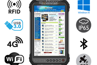 MobiPAD 9TS-J - pancerny tablet przemysłowy z UHF RFID 3-4 metry, procesor Intel Celeron N4500 2x2.8GHz, Windows 10, 8 calowy ekran dotykowy, 4GB RAM, 64GB ROM, IP65, odporny na upadki z 1,2 metra, wodoodporny i odporny na niskie oraz wysokie tempera