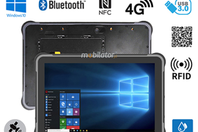 MobiPAD JST11 - Tablet przemysłowy z ekranem 10.1 cala 1920x1200, solidny, spełniający normę IP65, Intel N5100 4x2.8GHz, 4G, Windows 10, skaner 2D Honeywell N4680, UHF RFID (0.8-1m), NFC, RJ45, USB 3.0, WiFi, Bluetooth, aparaty 5MPx/13MPx, nowoczesny