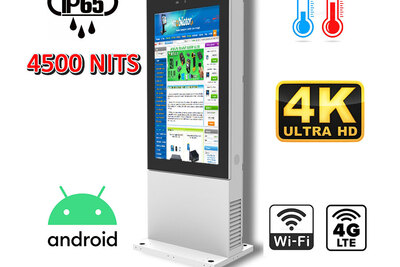 Totem zewnętrzny informacyjno -reklamowy Gablota zewnętrzna odporna na deszcz i mróz Infokiosk z normą odporności IP65  NoMobi Trex Hi55