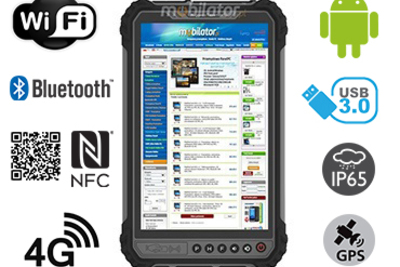 MobiPAD 9TS-5A - pancerny tablet przemysłowy z wbudowanym skanerem 2D Newland N1, NFC, ekran 8 cali, 400 nits, Android 11, odporny na niskie i wysokie temperatury, 8-rdzeniowy procesor 2.0GHz, 4GB RAM, 64GB ROM, IP65, WiFi, Bluetooth, 4G LTE