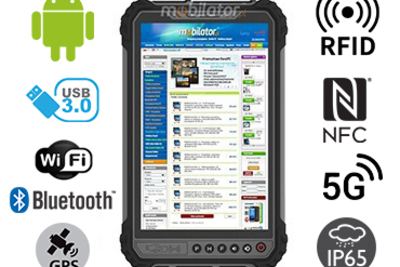 MobiPAD TS9T - wytrzymały tablet roboczy z NFC, funkcją UHF RFID (3-4m) i czytnikiem linii papilarnych, norma IP65, wodoodporny i pyłoodporny, 8GB RAM, 256GB ROM, 8-rdzeniowy procesor, Android 10, wyświetlacz 8 cali 1920x1200, 5G, 4G LTE
