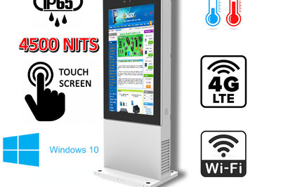 totem zewnętrzny Odporny wyświetlacz reklamowy Totem zewnętrzny o wzmocnionej konstrukcji  55-calowym wyświetlaczem NoMobi Trex Hi55W