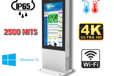 totem reklamowy z 75-calowym  Totem zewnętrzny dla firm turystycznych  Wytrzymały na warunki zewnętrzne NoMobi Trex Hi75W