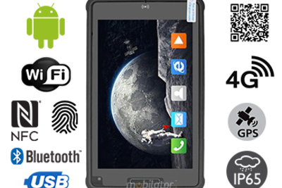 MobiPAD 8TS-5A - Profesjonalny tablet wytrzymały z Androidem 11, ekranem dotykowym Full HD 8 cali, NFC, czytnikiem linii papilarnych, Skanerem 2D Newland N1, LTE, WiFi, norma IP65, odporny na pył i wodę, tablet dla przemysłu i budownictwa